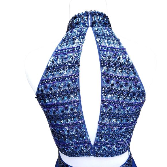 Sherri Hill Blue Two Piece Cocktail Homecoming Dress Embellished Short Skirt 0 - Picture 9 of 16